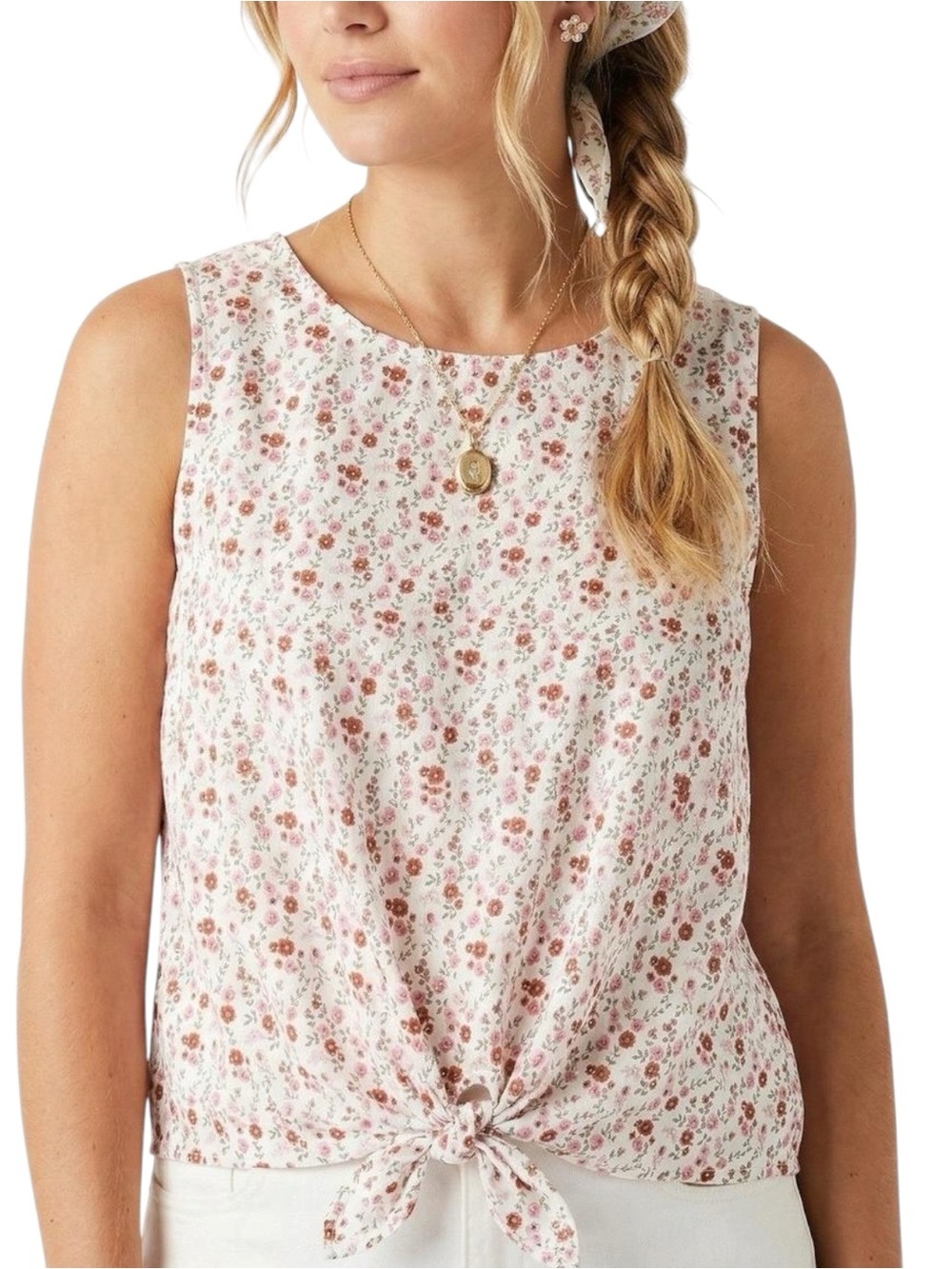 Cynthia Rowley Linen Sleeveless Floral Tie-Front Boho Coastal Women's Top